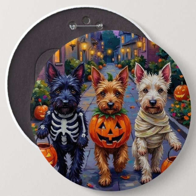Scottish Terrier Dogs in Halloween Costumes 6 Cm Round Badge (Front & Back)