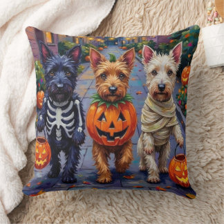 Scottish Terrier Dogs in Halloween Costumes Cushion