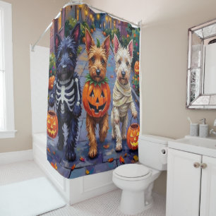 Scottish Terrier Dogs in Halloween Costumes Shower Curtain