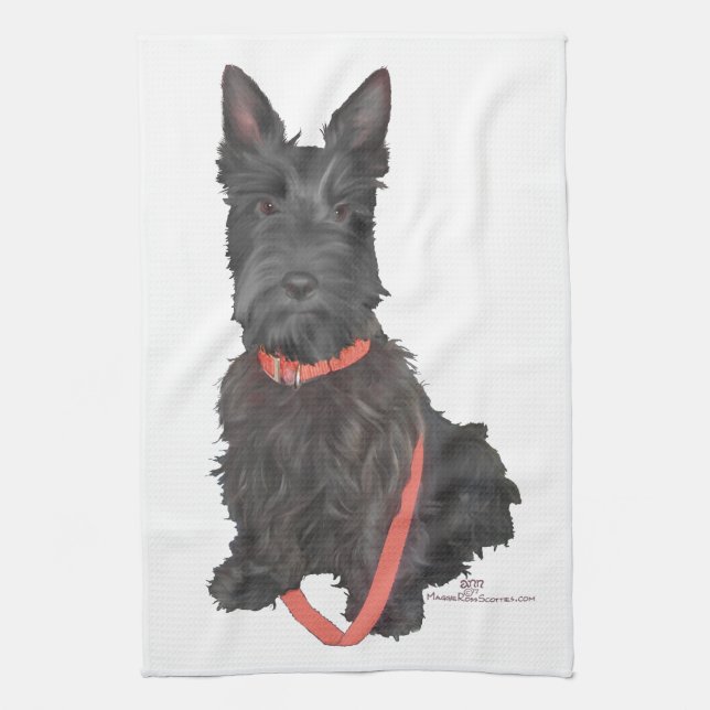 Scottish Terrier Flourish Tea Towel (Vertical)
