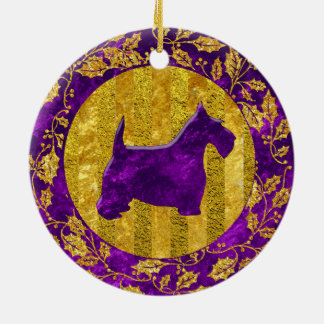 Scottish Terrier Gold Purple Ceramic Tree Decoration