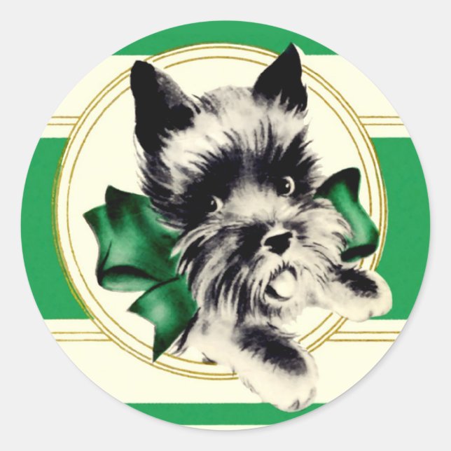 Scottish Terrier green bow and stripe stickers (Front)