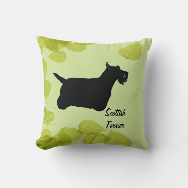 Scottish Terrier ~ Green Leaves Design Cushion (Front)