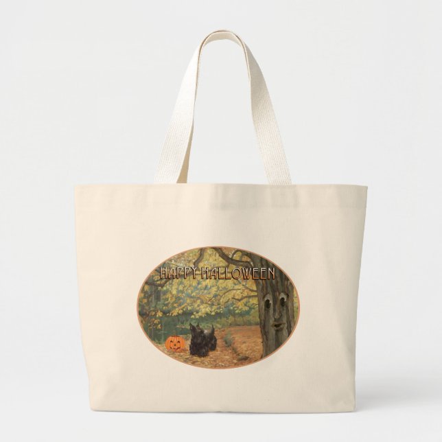 Scottish Terrier Halloween Large Tote Bag (Front)
