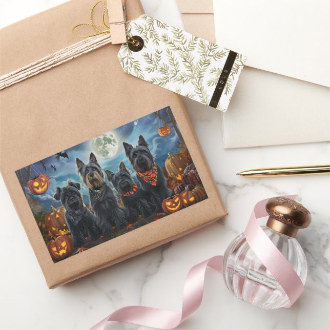 Scottish Terrier Halloween Spooky Rectangular Sticker (Gifting)