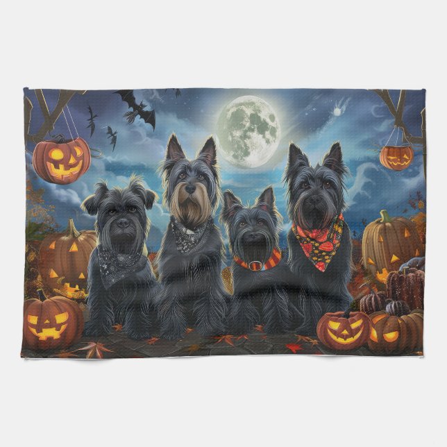 Scottish Terrier Halloween Spooky Tea Towel (Horizontal)