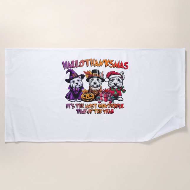 Scottish Terrier Halloween Thanksgiving Christmas  Beach Towel (Front)