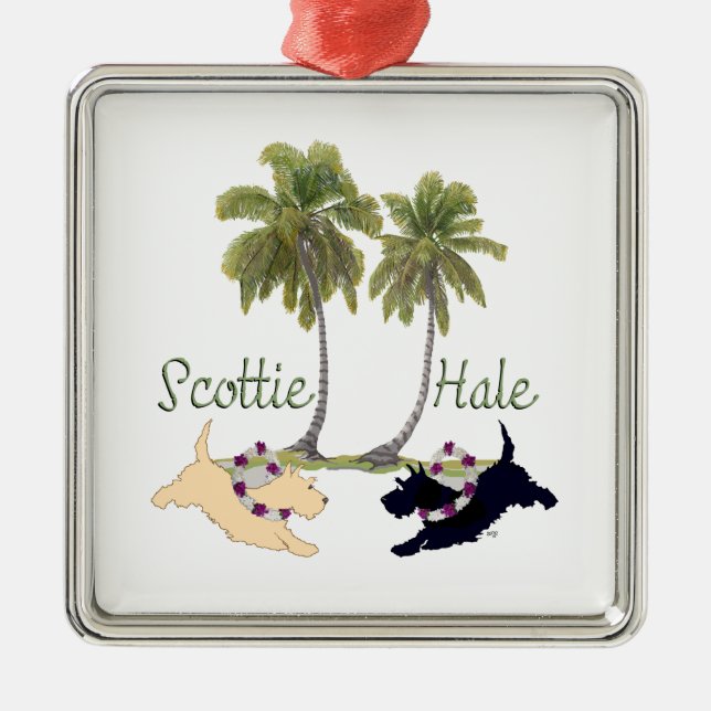 Scottish Terrier Hawaiian Design Metal Tree Decoration (Front)