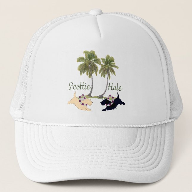 Scottish Terrier Hawaiian Design Trucker Hat (Front)