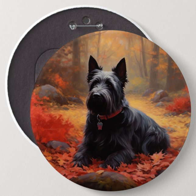 Scottish Terrier in Autumn Leaves Fall Inspire  6 Cm Round Badge (Front & Back)