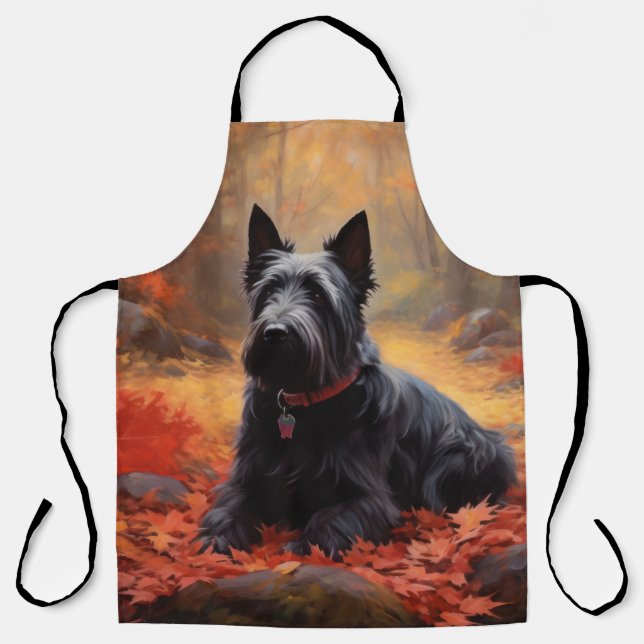Scottish Terrier in Autumn Leaves Fall Inspire  Apron (Front)