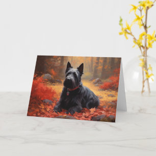 Scottish Terrier in Autumn Leaves Fall Inspire  Card