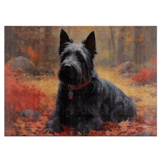 Scottish Terrier in Autumn Leaves Fall Inspire  Cutting Board (Front)