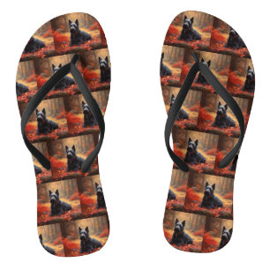 Scottish Terrier in Autumn Leaves Fall Inspire Jandals