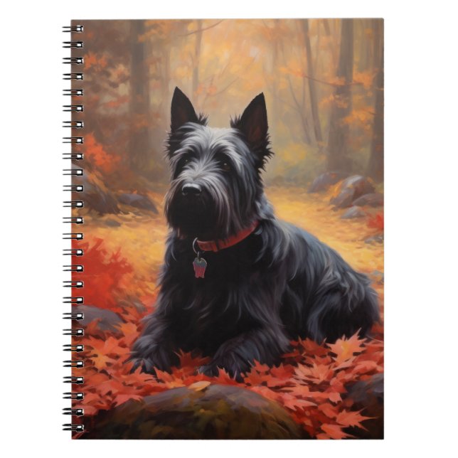 Scottish Terrier in Autumn Leaves Fall Inspire  Notebook (Front)