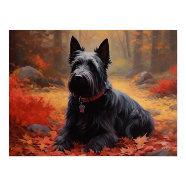 Scottish Terrier in Autumn Leaves Fall Inspire  Poster (Front)