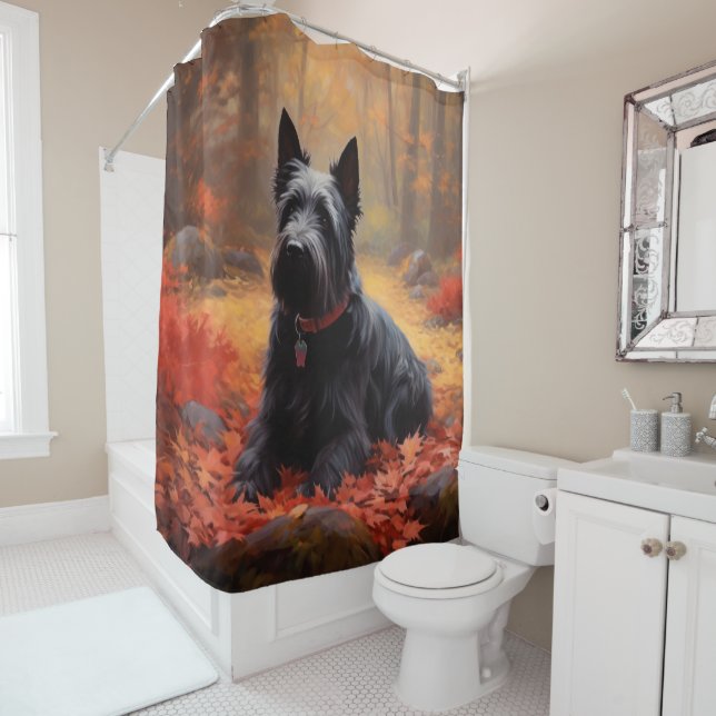 Scottish Terrier in Autumn Leaves Fall Inspire  Shower Curtain (In Situ)