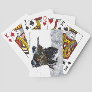 Scottish Terrier in Falling Snow Playing Cards