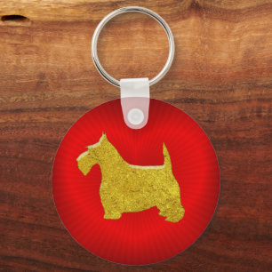 Scottish Terrier in Gold on Heart Key Ring