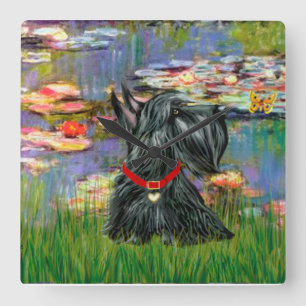 Scottish Terrier in Monet's Lilies Square Wall Clock