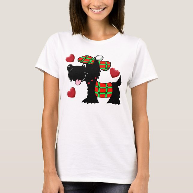 Scottish Terrier In Plaid Hat T-Shirt (Front)
