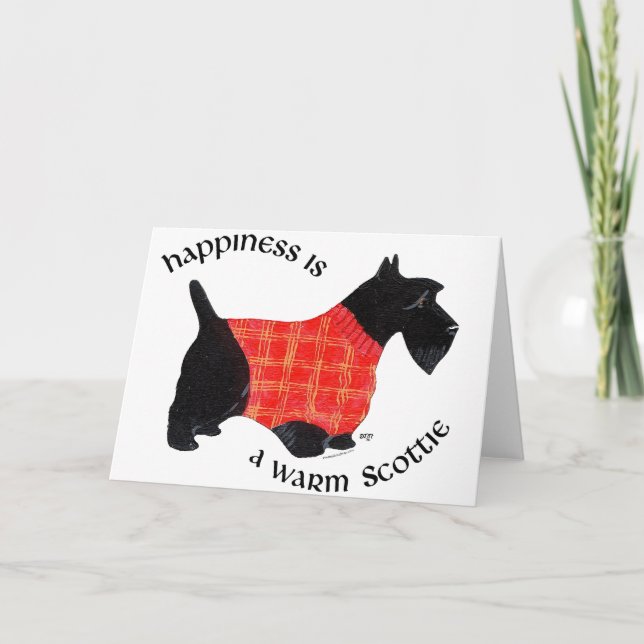 Scottish Terrier in Red Plaid Sweater Holiday Card (Front)