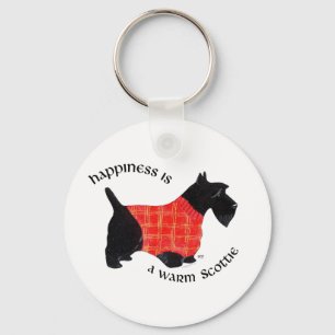 Scottish Terrier in Red Plaid Sweater Key Ring