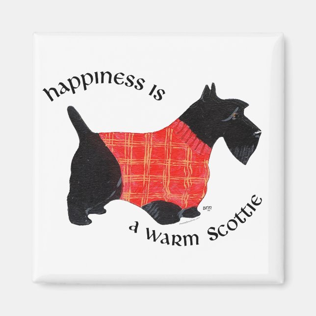 Scottish Terrier in Red Plaid Sweater Magnet (Front)