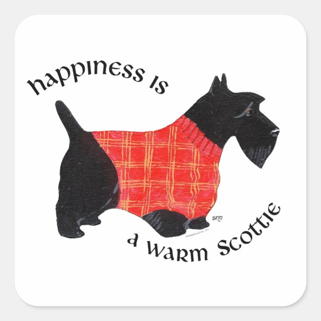 Scottish Terrier in Red Plaid Sweater Square Sticker (Front)