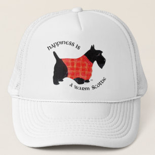 Scottish Terrier in Red Plaid Sweater Trucker Hat