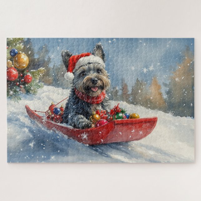 Scottish Terrier in Sledge Let it Snow Christmas Jigsaw Puzzle (Horizontal)