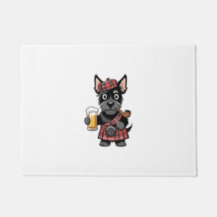 Scottish Terrier in Tartan Kilt with Beer and Pipe Doormat