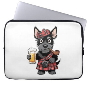 Scottish Terrier in Tartan Kilt with Beer and Pipe Laptop Sleeve