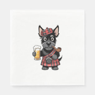 Scottish Terrier in Tartan Kilt with Beer and Pipe Napkin
