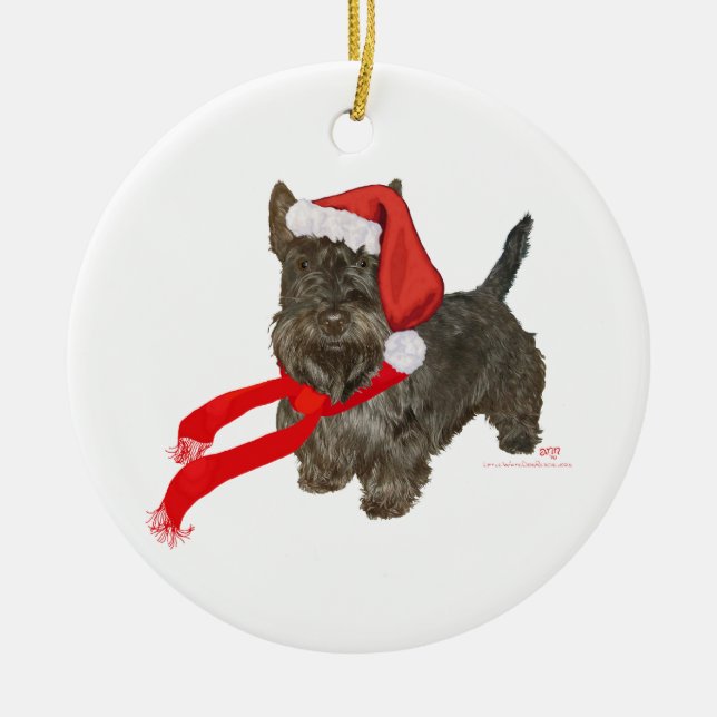Scottish Terrier is Santa's Helper Ceramic Tree Decoration (Front)