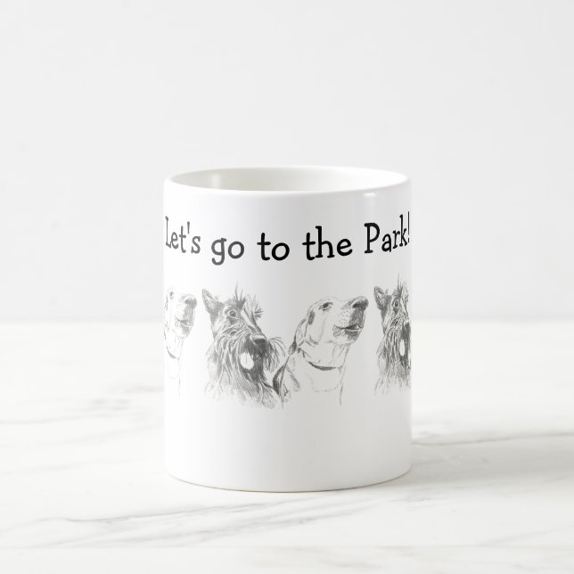 Scottish Terrier Labrador Friends Ink Drawing Coffee Mug (Center)