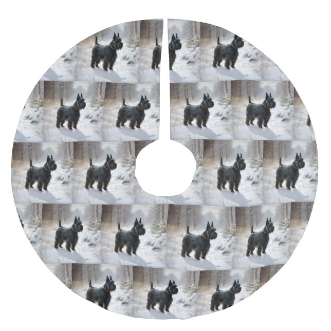 Scottish Terrier Let It Snow Christmas Brushed Polyester Tree Skirt (Front)