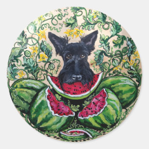 Scottish Terrier Melons Classic Round Sticker
