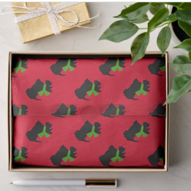 Scottish Terrier Merry Christmas Plaid Tissue Paper (Tissue paper for gifting or crafting)