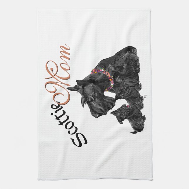 Scottish Terrier Mum & Pups Tea Towel (Vertical)