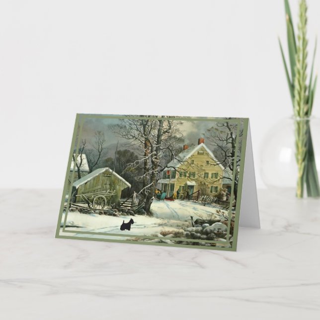 Scottish Terrier Old Fashioned Winter Card (Front)