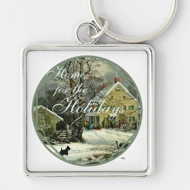 Scottish Terrier Old Fashioned Winter Key Ring (Front)