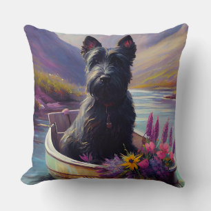Scottish Terrier on a Paddle: A Scenic Adventure Cushion