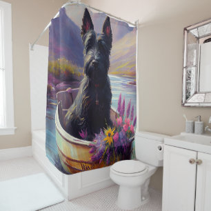 Scottish Terrier on a Paddle: A Scenic Adventure Shower Curtain