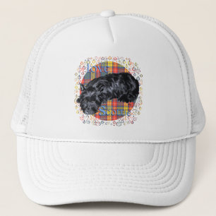 Scottish Terrier on Buchanan Plaid Trucker Hat