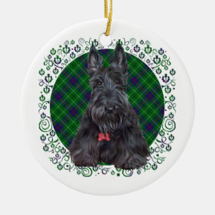 Scottish Terrier on Tartan Ceramic Tree Decoration