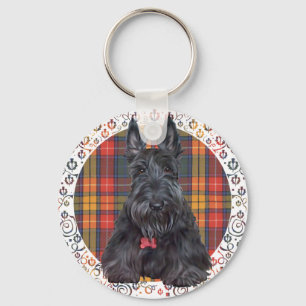 Scottish Terrier on Tartan Key Ring