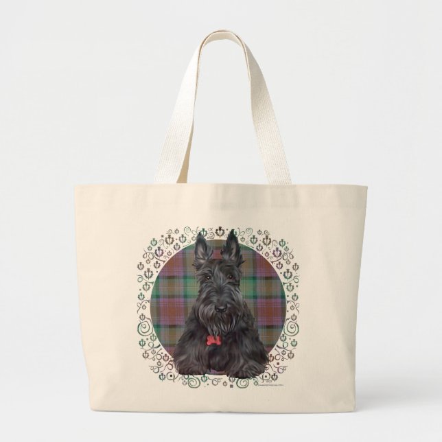 Scottish Terrier on Tartan Large Tote Bag (Front)