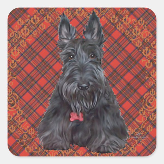 Scottish Terrier on Tartan Square Sticker (Front)