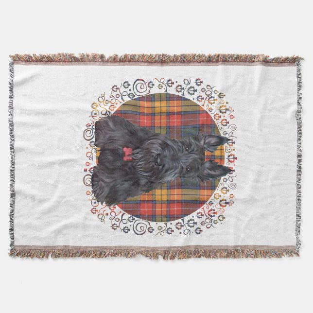 Scottish Terrier on Tartan Throw Blanket (Front)